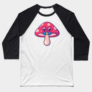 Cute Mushroom Wearing Glasses Cartoon Baseball T-Shirt